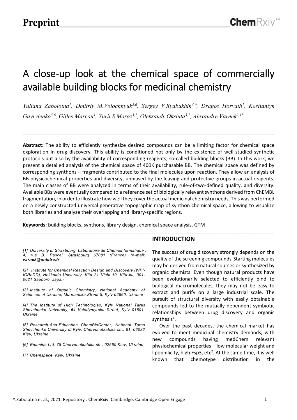 A Close-Up Look at the Chemical Space of Commercially Available Building Blocks for Medicinal Chemistry