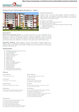 Shanta Sriram Padmanabha Residency - Padm… Residential Apartments Excellent Design of Two and Three Bedroom Residential Apartments in Padmarao Nagar, Secunderabed