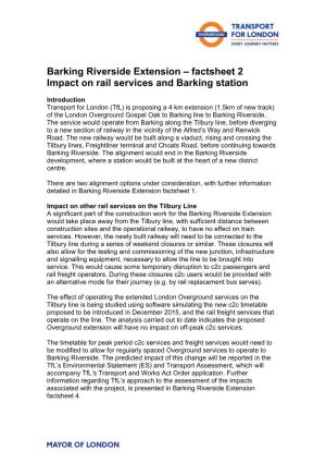 Barking Riverside Extension – Factsheet 2 Impact on Rail Services and Barking Station