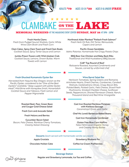Clambake on the Lake Memorial Weekend at the Hagadone Event Center Sunday, May 26 at 5Pm - 10Pm