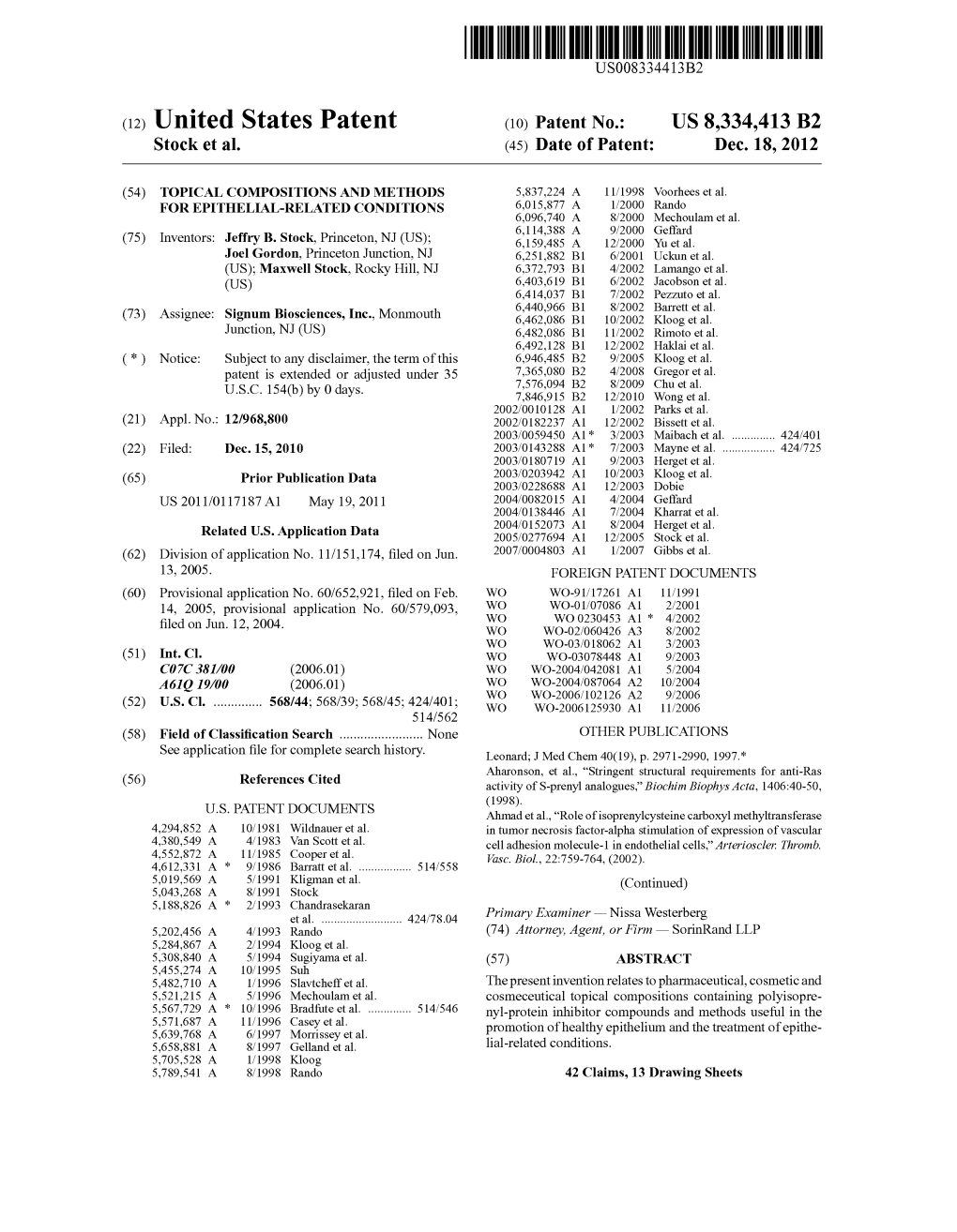 (12) United States Patent (10) Patent No.: US 8,334,413 B2 Stock Et Al