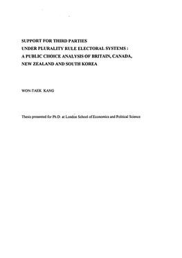 Support for Third Parties Under Plurality Rule Electoral Systems : a Public Choice Analysis of Britain, Canada, New Zealand and South Korea