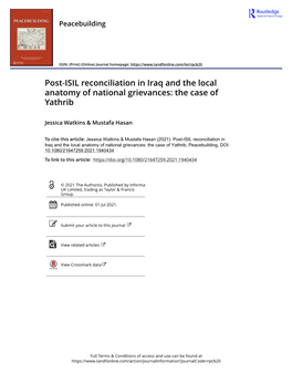 Post-ISIL Reconciliation in Iraq and the Local Anatomy of National Grievances: the Case of Yathrib
