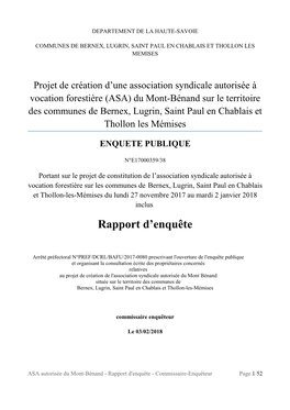Rapport D'enquête - Commissaire-Enquêteur Page 1/52 Contenu 1
