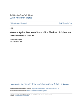 Violence Against Women in South Africa: the Role of Culture and the Limitations of the Law