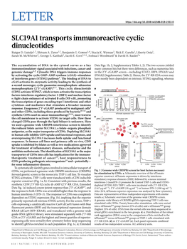 SLC19A1 Transports Immunoreactive Cyclic Dinucleotides Rutger D
