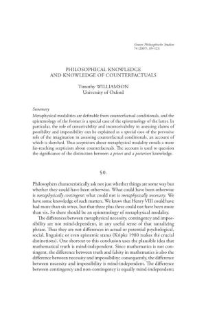 Philosophical Knowledge and Knowledge of Counterfactuals