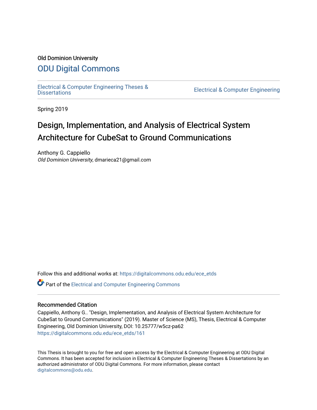 Design, Implementation, and Analysis of Electrical System Architecture for Cubesat to Ground Communications