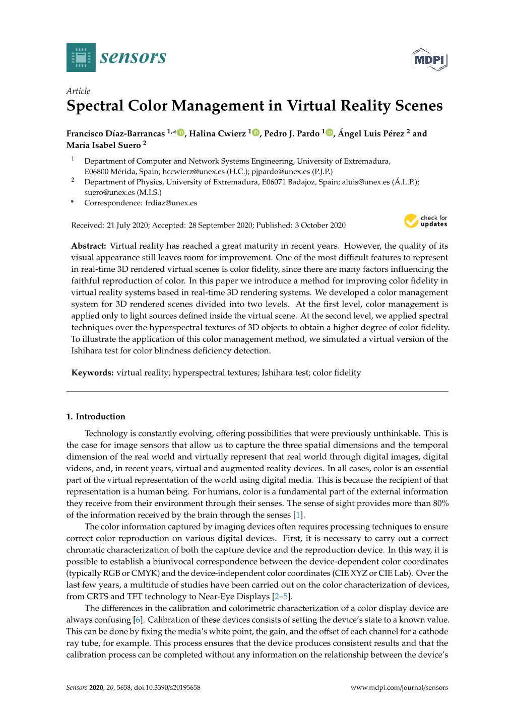 Spectral Color Management in Virtual Reality Scenes