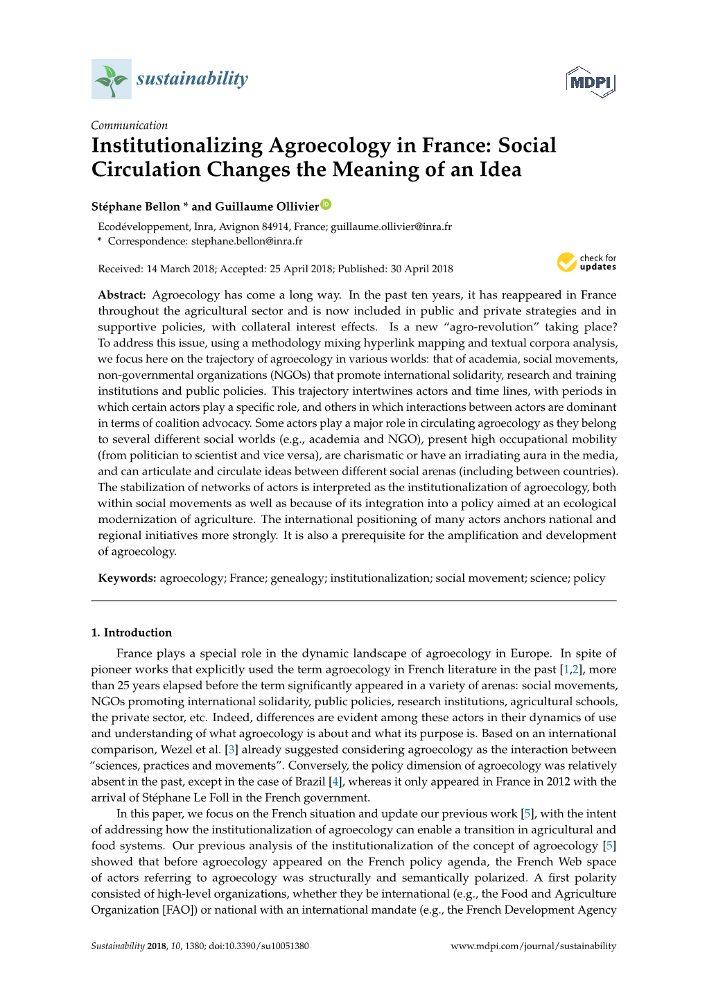 Institutionalizing Agroecology in France: Social Circulation Changes the Meaning of an Idea