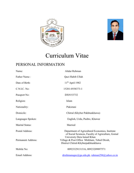 Curriculum Vitae PERSONAL INFORMATION