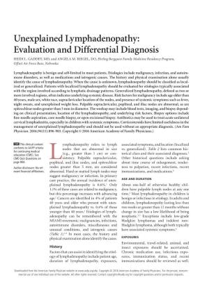 Evaluation of Unexplained Lymphadenopathy