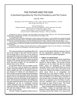 THE FATHER and the SON a Doctrinal Exposition by the First Presidency and the Twelve