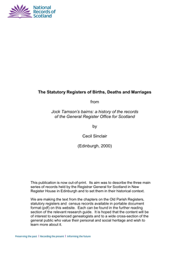 The Statutory Registers of Births, Deaths and Marriages