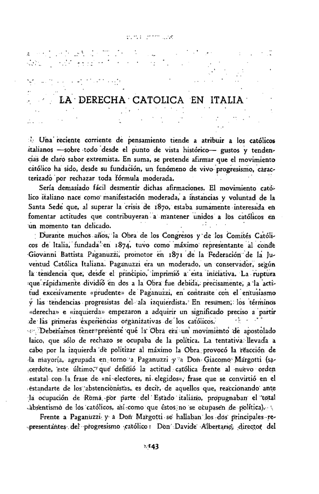 La Derecha Católica En Italia