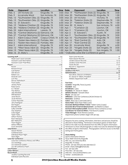 2010 Javelina Baseball Media Guide Date Opponent Location Time Feb