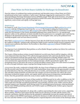 Clean Water Act Point Source Liability for Discharges Via Groundwater