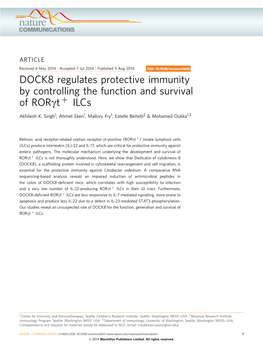 DOCK8 Regulates Protective Immunity by Controlling the Function and Survival of Rorgt Þ Ilcs