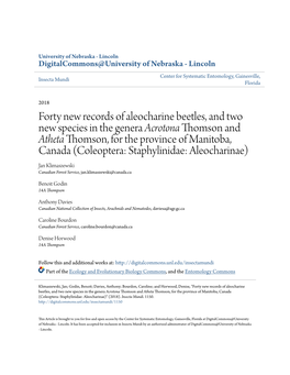 Forty New Records of Aleocharine Beetles, and Two New Species in The