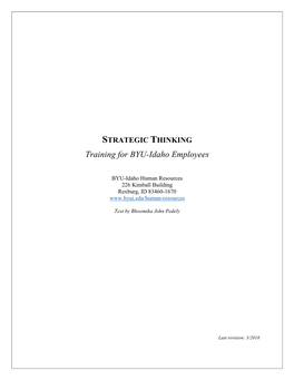 STRATEGIC THINKING Training for BYU-Idaho Employees