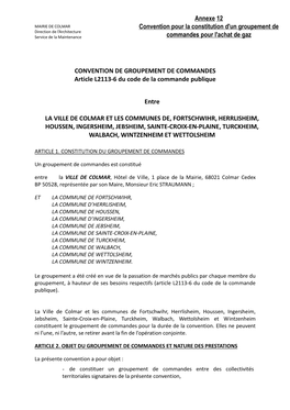 CONVENTION DE GROUPEMENT DE COMMANDES Article L2113-6 Du Code De La Commande Publique