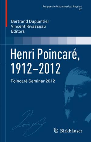 Bertrand Duplantier Vincent Rivasseau Editors Poincaré Seminar