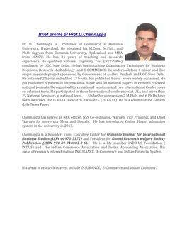 Brief Profile of Prof.D.Chennappa
