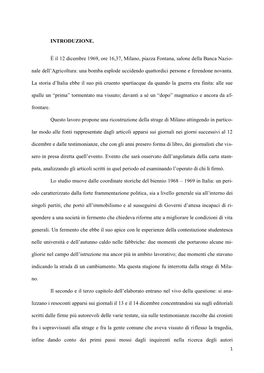 INTRODUZIONE. È Il 12 Dicembre 1969, Ore 16,37, Milano