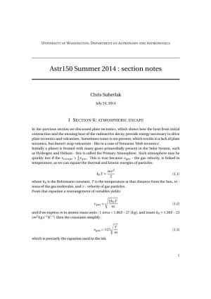 Astr150 Summer 2014 : Section Notes
