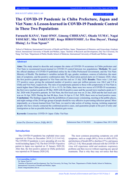 The COVID-19 Pandemic in Chiba Prefecture, Japan and Viet Nam: a Lesson-Learned in COVID-19 Pandemic Control in These Two Populations