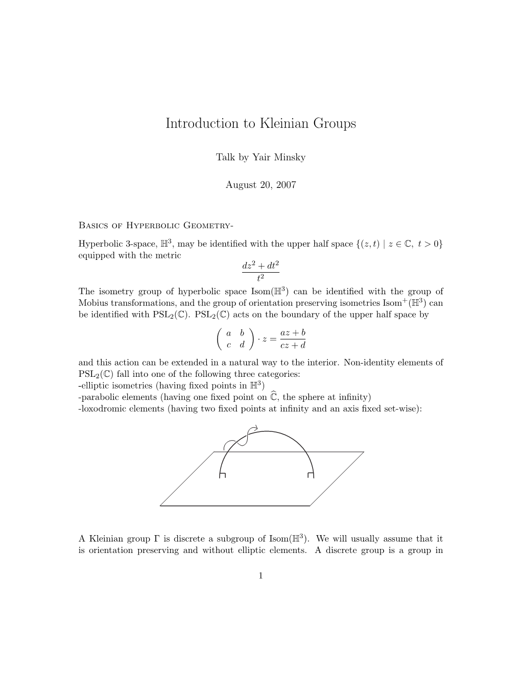 Introduction to Kleinian Groups