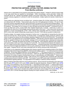 ANTHRAX TOXIN PROTECTIVE ANTIGEN, LETHAL FACTOR, EDEMA FACTOR from Bacillus Anthracis