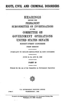 Riots, Civil and Criminal Disorders Hearings