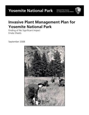 Invasive Plant Management Plan for Yosemite National Park Finding of No Significant Impact Errata Sheets