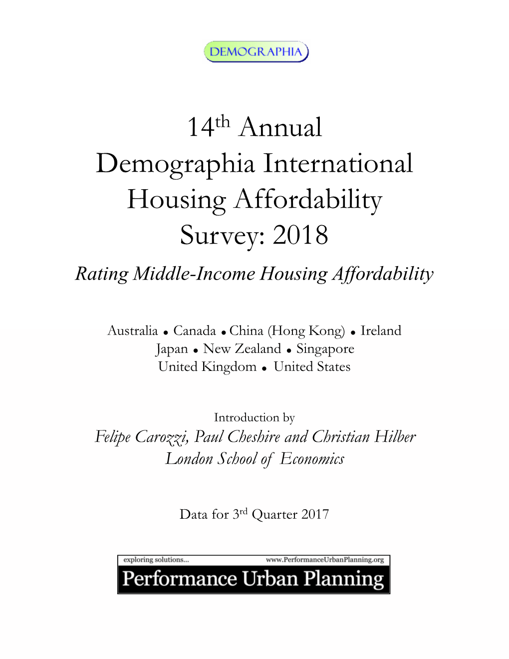 14 Annual Demographia International Housing Affordability Survey: 2018