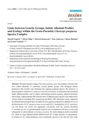 Links Between Genetic Groups, Indole Alkaloid Profiles and Ecology Within the Grass-Parasitic Claviceps Purpurea Species Complex