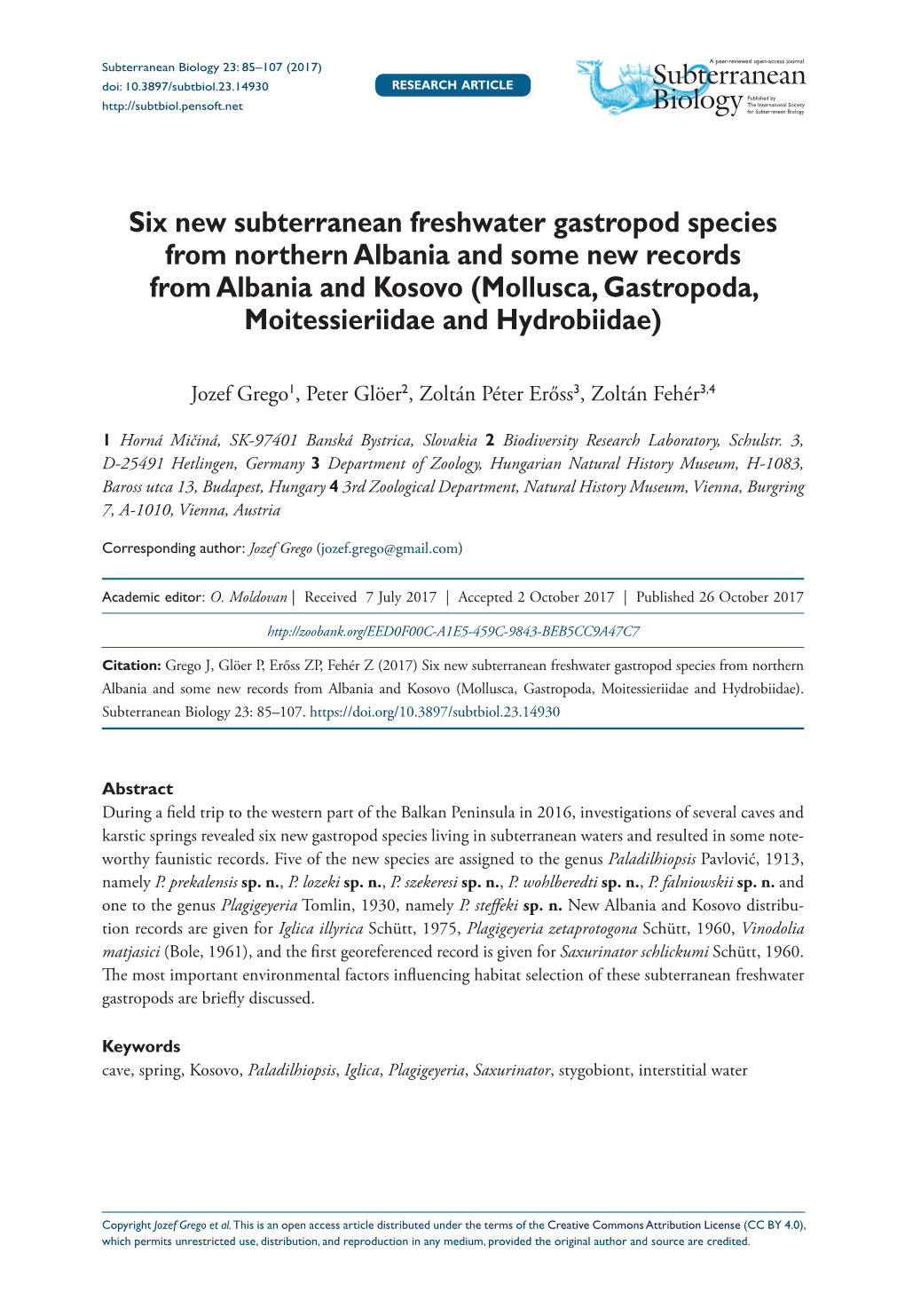 Six New Subterranean Freshwater Gastropod Species from Northern