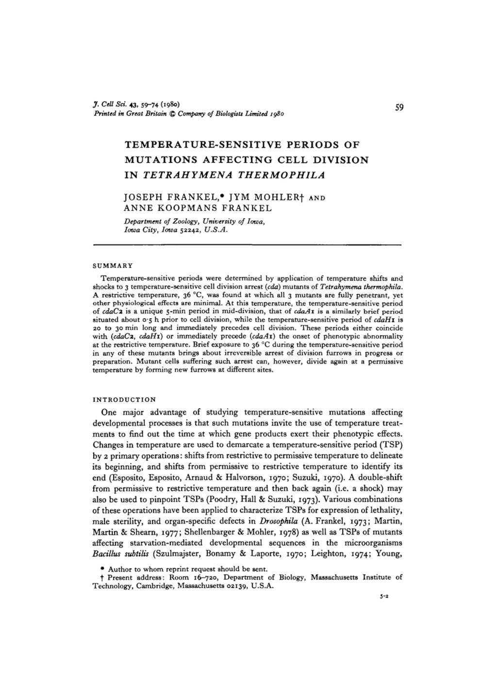 Temperature-Sensitive Periods of Mutations