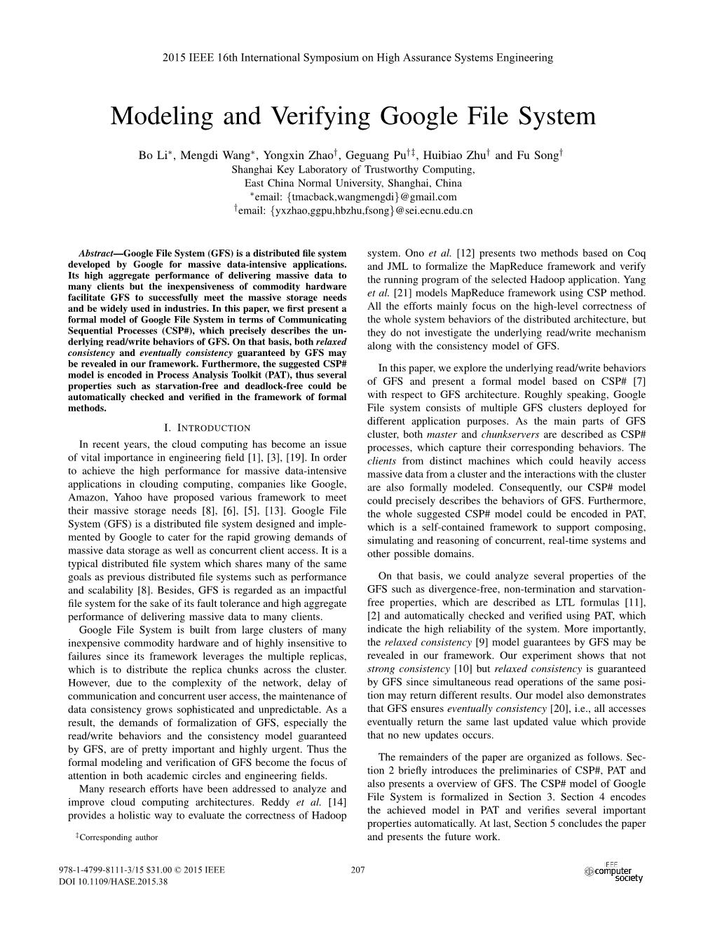 Modeling and Verifying Google File System