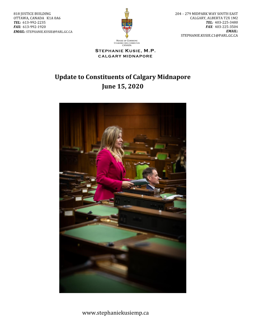 Update to Constituents of Calgary Midnapore June 15, 2020