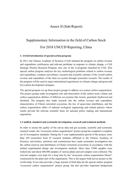 Annex II (Sub-Report) Supplementary Information in the Field of Carbon