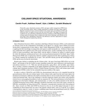 Aas 21-290 Cislunar Space Situational Awareness