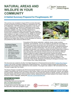 NATURAL AREAS and WILDLIFE in YOUR COMMUNITY a Habitat Summary Prepared for Poughkeepsie, NY