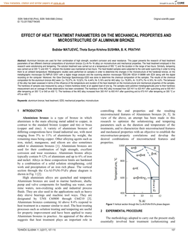 Effect of Heat Treatment Parameters on the Mechanical Properties and Microstructure of Aluminium Bronze