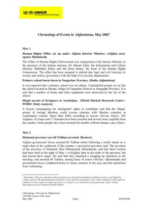 Chronology of Events in Afghanistan, May 2003*