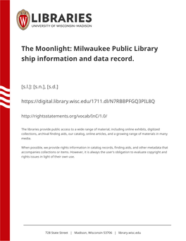 The Moonlight: Milwaukee Public Library Ship Information and Data Record