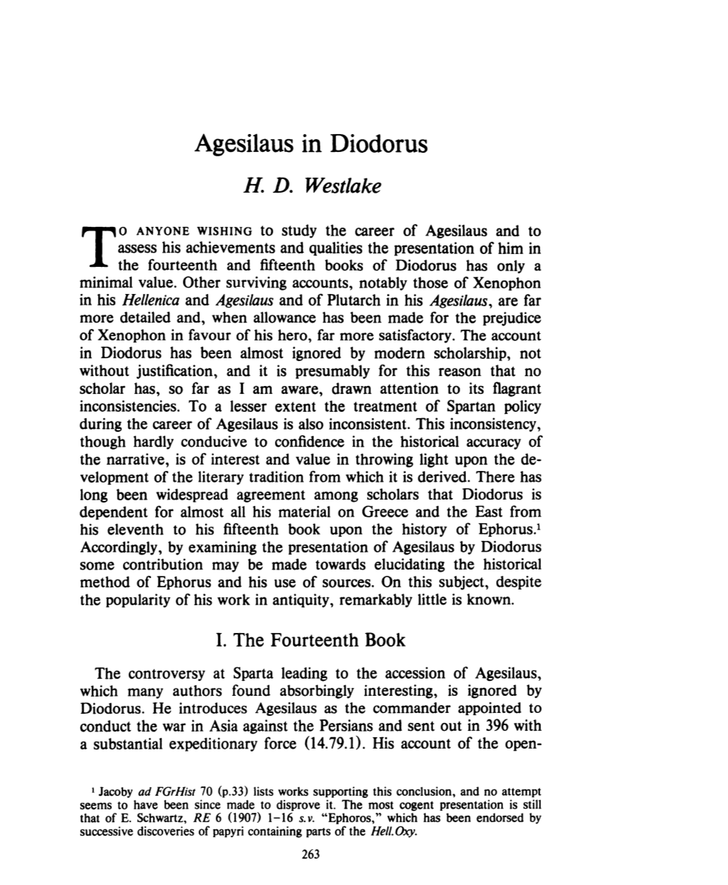 Agesilaus in Diodorus , Greek, Roman and Byzantine Studies, 27:3 (1986:Autumn) P.263