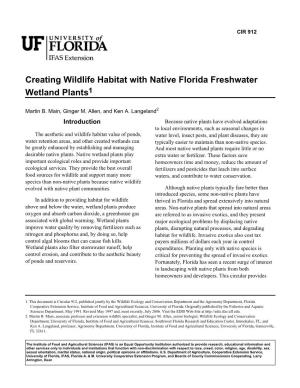 Creating Wildlife Habitat with Native Florida Freshwater Wetland Plants1