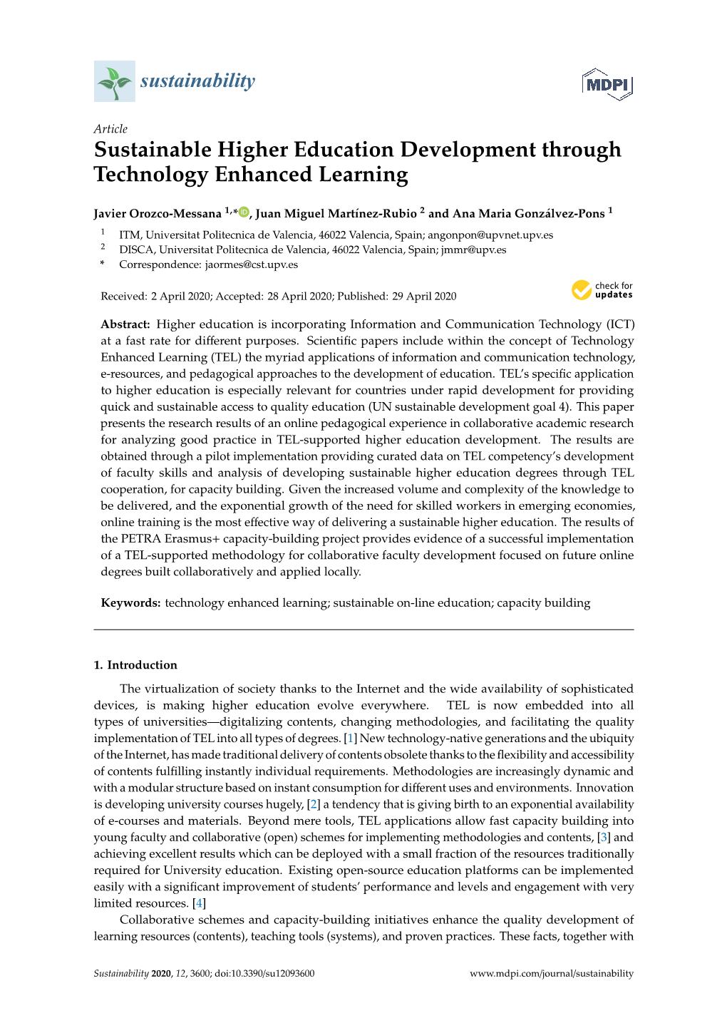 Sustainable Higher Education Development Through Technology Enhanced Learning