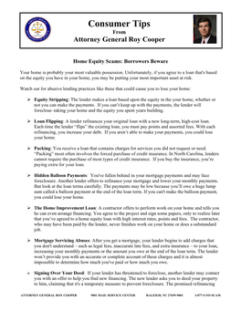 Consumer Tips from Attorney General Roy Cooper